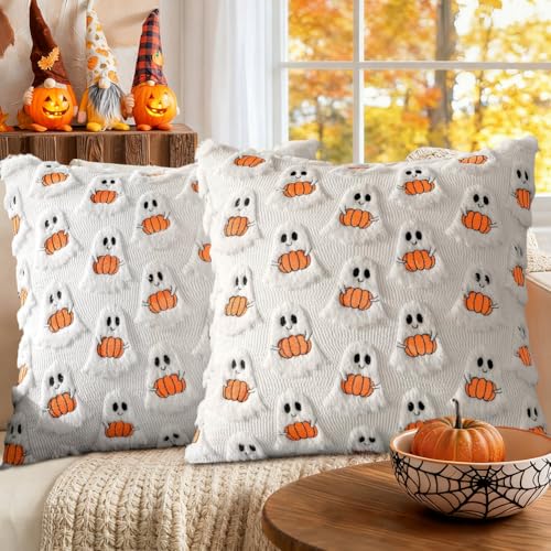 magimagi Halloween Kissenbezug 2 Stück Geister Kürbis Herbst Kissen 45 x 45 cm Halloween Deko Innen Boo Basket Geschenk für Sofa Wohnzimmer Garten Schlafzimmer & Outdoor