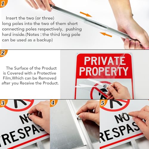 Panneaux No Trespassing extérieur aluminium rigide imperméable avec piquet de 137cm - 4