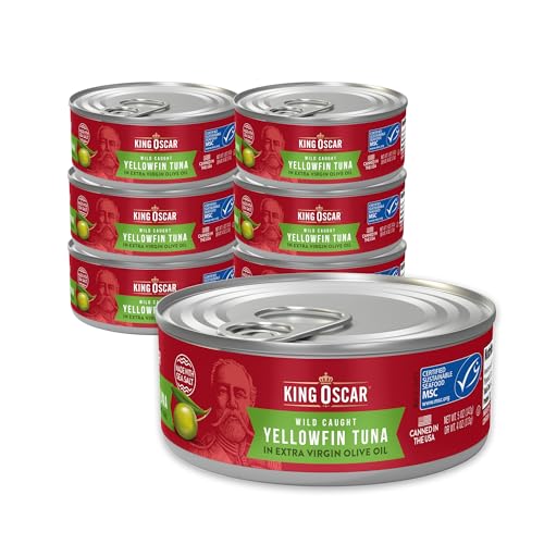 Image of King Oscar Yellowfin Tuna in Extra Virgin Olive Oil, 5 Ounce Cans (Pack of 6), Wild Caught Canned Tuna