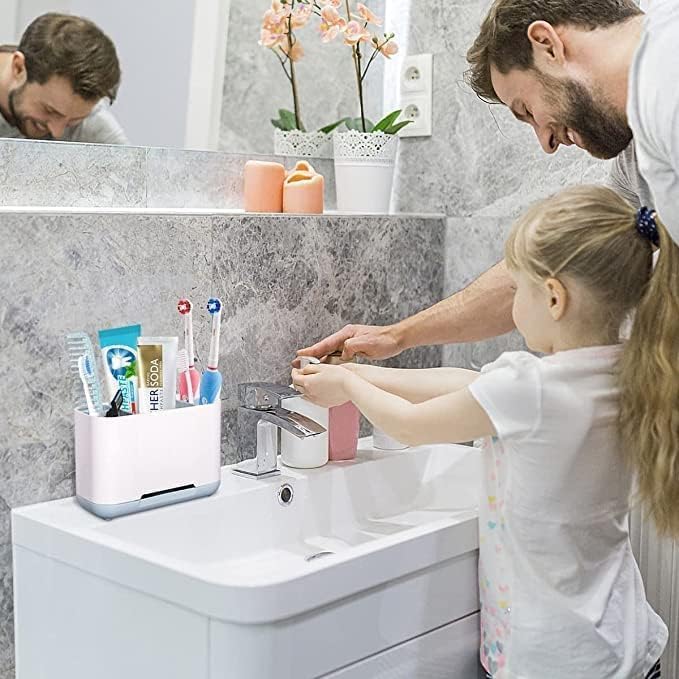Image of STEFFAN Toothbrush Holder for Bathroom Wall Mounted Multipurpose Brush Holder, Durable Bathroom Organizer for Toothbrush Toothpaste & Accessories, Sturdy Bathroom Holder White & Blue