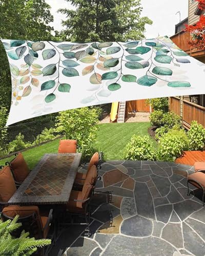 Sun Shade Sails Canopy 6.5'x10', Sage Green Eucalyptus Leaf Plant Flower Pattern UV Protection Outdoor Shade Canopy, Rust Resistant Tear Patio Sail Shade for Sunshade Outdoor Patio Backyard Garden
