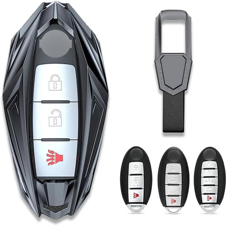 Zinc Alloy Metal Keyless Entry Key Fob Case Cover Protector Fit for Infiniti Nissan Murano Pathfinder Maxima Lannia Altima Sentra Rogue Armada 3/4/5/6 Buttons Gray