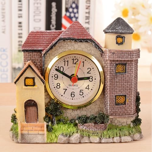 Reloj despertador SHINEOFI forma castillo de resina resistente y color aleatorio 4