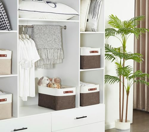 Image of DECOMOMO Storage Bins, Extra Large Fabric Storage Baskets for Shelves, Decorative Linen Closet Organizer, 15.8 x 12.5 x 10 inches (Brown & White, 3 Pack)