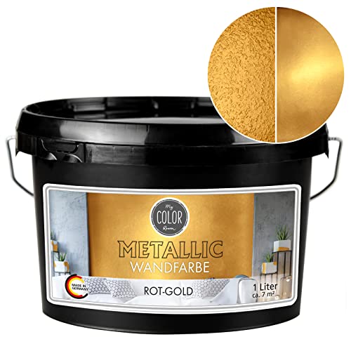 My COLOR Room Metallic Wandfarbe (1000 ml - Rot-Gold) Effekt- Kreativfarbe für Wandgestaltung mit Metallic-Optik für Innenbereich, Dekorationsfarbe Made in Germany