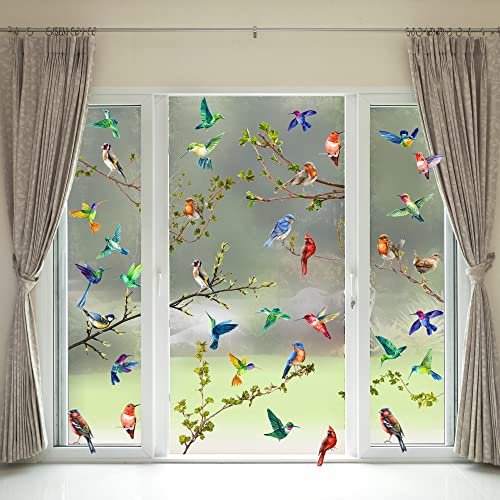 9 Sheet Spring Summer Window Clings Bird Branch Glass Window Stickers Hummingbird Double-Sided Window Decals For Home Office Diy Glass Decoration #TOP3