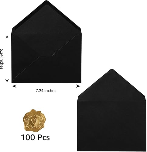 Miniatura 2 de 100 sobres A7 coloridos de 5 x 7 pulgadas para tarjetas de felicitación, cumpleaños, bodas, tarjetas de invitación de baby shower (negro, A7 (5.24 x