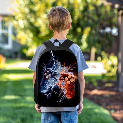 Boys Gaming Backpack, Funny Lightning Gamer Backpacks for Boys, Blue Water and Red Fire Video Game Gamepad Bookbag for Kids Teens, Casual Water Resistant 17" Laptop Bags Travel Daypack4