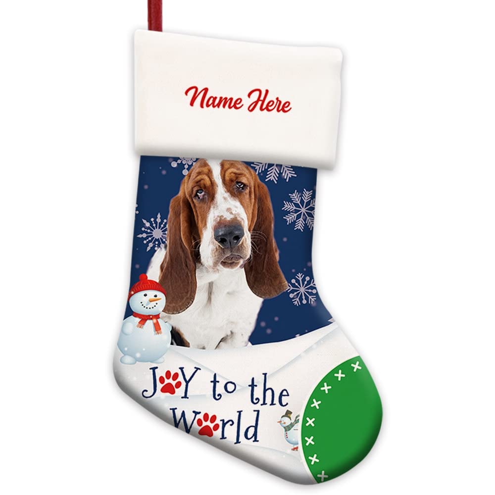 MALIHONG Pet Dog Christmas Stocking Basset Hound Dog Joy to The World Snowflake Snowman Decoration Hanging Stocking Candy Gift Xmas Holiday Home Decor