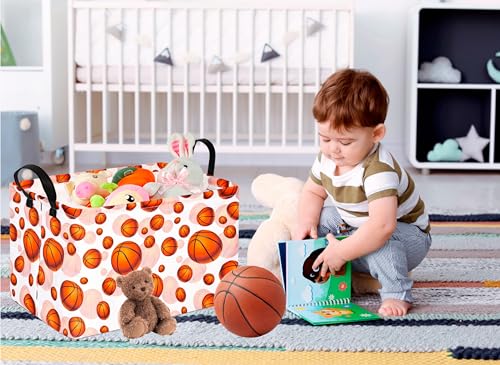 Image of Rectangle Gift Storage Basket Home Shelf Storage Basket Organizer Box Clothes Laundry Hamper Nursery Basket Laundry Basket with Handles (BasketBall)