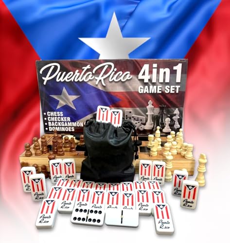 PRK 14 Puerto Rico 4-en-1 Set - Dominó, Ajedrez, Damas y Backgammon