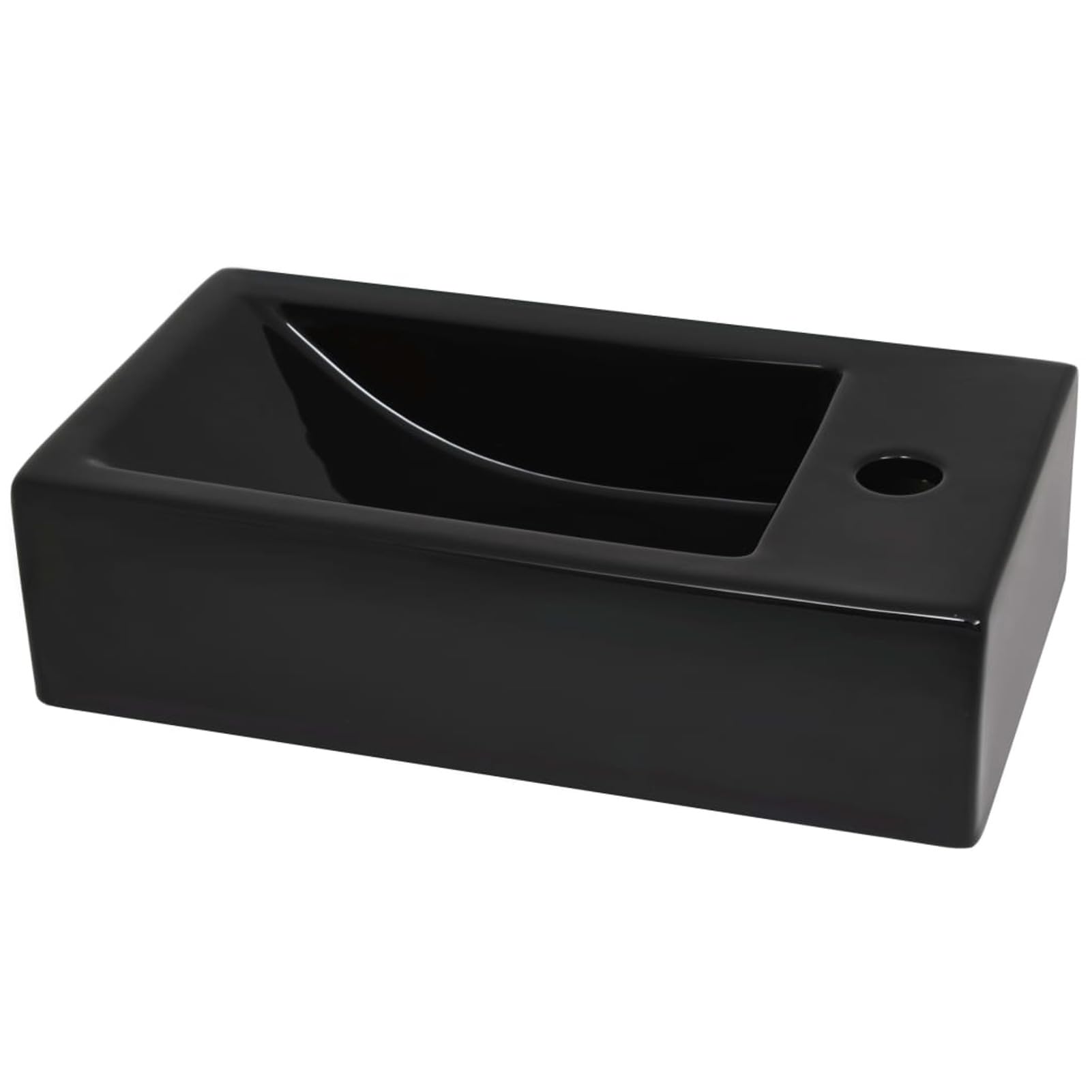Lavabo con Agujero Grifo Rectangular cerámica 46x25,5x12 Negro, Fregadero, Lavabo Baño, Lavamanos Baño, Lavatorio Casa De Banho, Mueble Lavabo sobre Encimera