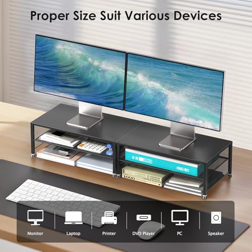 Image of ECOLOVI 2-Tier Computer Monitor Stand Riser, Printer & Laptop Stand, Office Desk Accessories, Workspace Desk Organizer for Home Office Supplies, Black 2-Pack