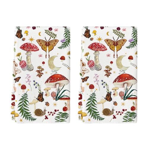 Artoid Mode Beige Modern Mushroom Kitchen Towels Dish Towels, 18x26 Inch Cute Botanic Farmhouse Decoration Hand Towels Set of 2