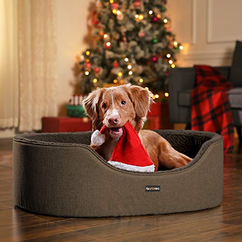 Feandrea Hundebett, Hundekorb, Wendekissen, 83 x 63 x 27 cm, braun PGW032K01