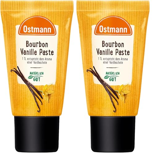 Ostmann Gewürze - Bourbon Vanillepaste aus natürlichen Zutaten, für Kuchen, Cremes und Desserts, 1 TL : Aroma einer Borubon Vanille-Schote- 50 g in praktischer Dosier-Tube (Packung mit 2)