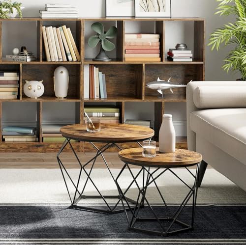 HYGRAD BUILT TO SURVIVE 2 x Set Of Round Industrial Look Rustic End Nesting Side End Tables Stools With Crystal shape Metal Frame