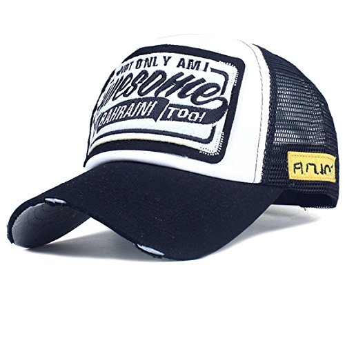 Trucker Mesh Baseballcap Awesome Distressed Snapback Vintage Used Look Retro Sommer Oldschool Kappe Mütze Cap Schirmmütze Basecap (schwarz/weiß) Cover