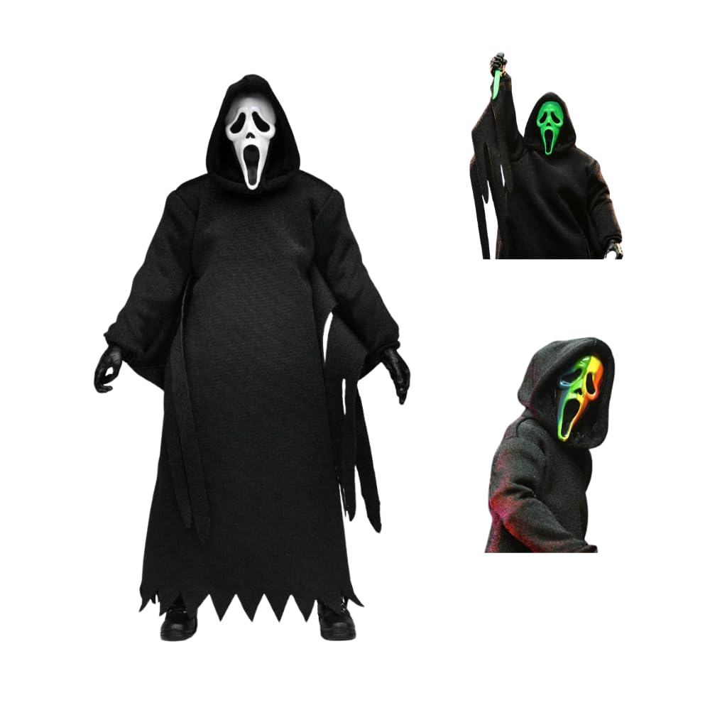 Jiumaocleu Ghostface Action Figure - Ghostface Movable Joints Figurine with Accessories Face Changeable Halloween Figures PVC Statue Collectible Halloween Display & Desk Decoration