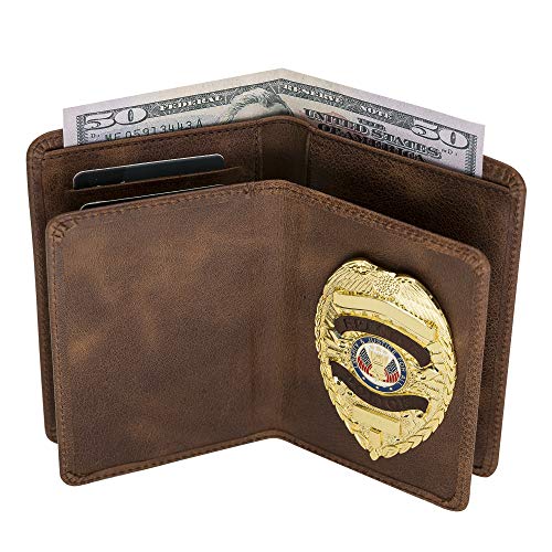 Law Enforcement Badge Wallet, All Leather, Fits Any Shape Badge-Saddle Brown (Pin Back)4