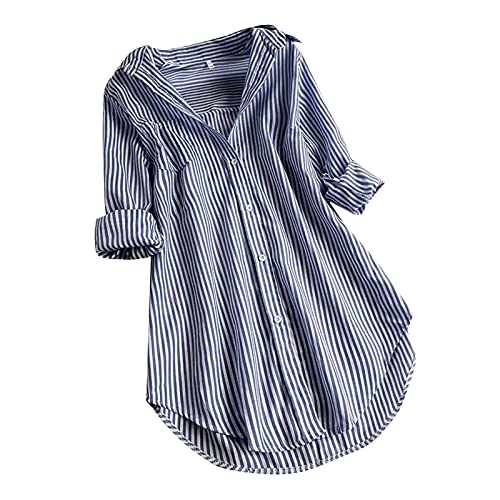Longbluse Damen Elegant Langarmshirt Longbluse Blau-Weiß Gestreifte Lang Damenhemd Sommer Oversized Tunika Hemd Mode V-Ausschnitt Leicht Große Größen Oberteile Tops Streifenbluse Hemdbluse @A Longbluse Damen Elegant Langarmshirt Longbluse Blau-Weiß Gestreifte Lang Damenhemd Sommer Oversized Tunika Hemd Mode V-Ausschnitt Leicht Große Größen Oberteile Tops Streifenbluse Hemdbluse @A