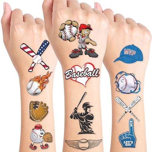 96PCS Baseball Pre-Cut Temporary Tattoos for Kids - Sports Themed Birthday Party Supplies Fun Stickers for Boys & Girls Party Favors School Prizes Summer Olympic Gifts (Normal)