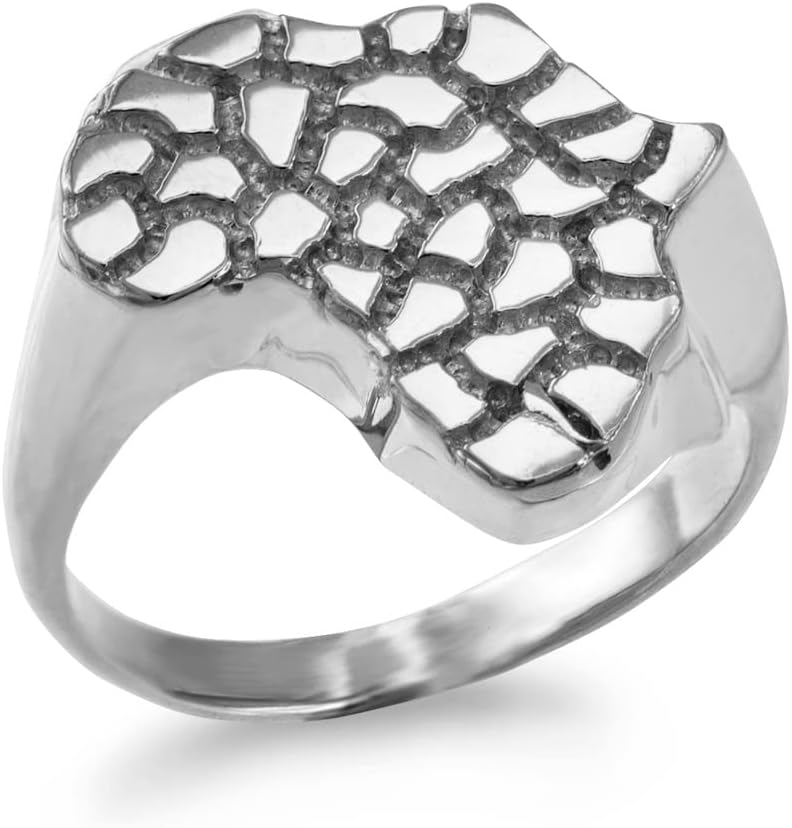 LA BLINGZ 10K White Gold Nugget Africa Ring