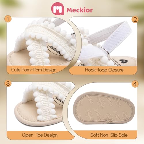 Image of Meckior Infant Baby Girls Boys Summer Sandals Open Toe Lace Princess Dress Wedding Flats Shoes Newborn Toddler Soft Non-slip Sole First Walker Crib Shoes