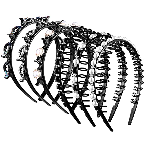 6 Pieces Rhinestone Teeth Comb Headbands Non-slip Wave Headbands with Teeth Double Bangs Hairstyle Hairpin Double Layer Twist Plait Headband Pearl Crystal Korean Braided Headbands