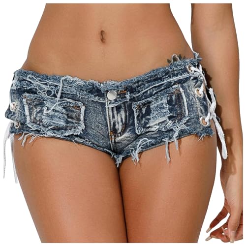 Generisch Women's Denim Shorts in Distressed with Decorative Rips Fashionable Hot Pants Cut for a Casual Summer Style, blue, L