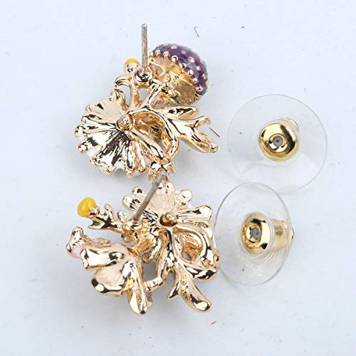 Szxc Women's Daisy Flower Leaves Mushroom Hypoallergenic Stud Earrings - Enamel & Crystals - 4/5 Inch - Ultra Light - White Asymmetric #TOP4