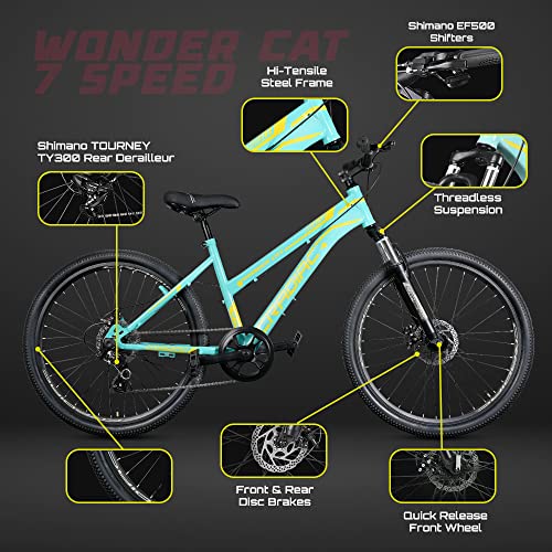 Image of CRADIAC - WONDERCAT 7 Speed Gear Ladies Cycle | 26 inch INCH MTB | Dual Disc Brake | Front Suspension Fork | 16.5 Inch High Performance Steel Frame | for 12+ Years Ladies /Girls