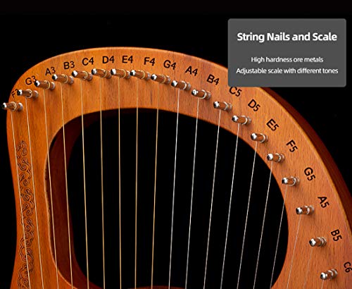 Draagbare kleine harp, harp 19 lir, snaarinstrument, metaalsnaar mahonie snaarinstrument, lire, gemakkelijk te gebruiken, met stemsleutel en touwen, enz., B - Image 3
