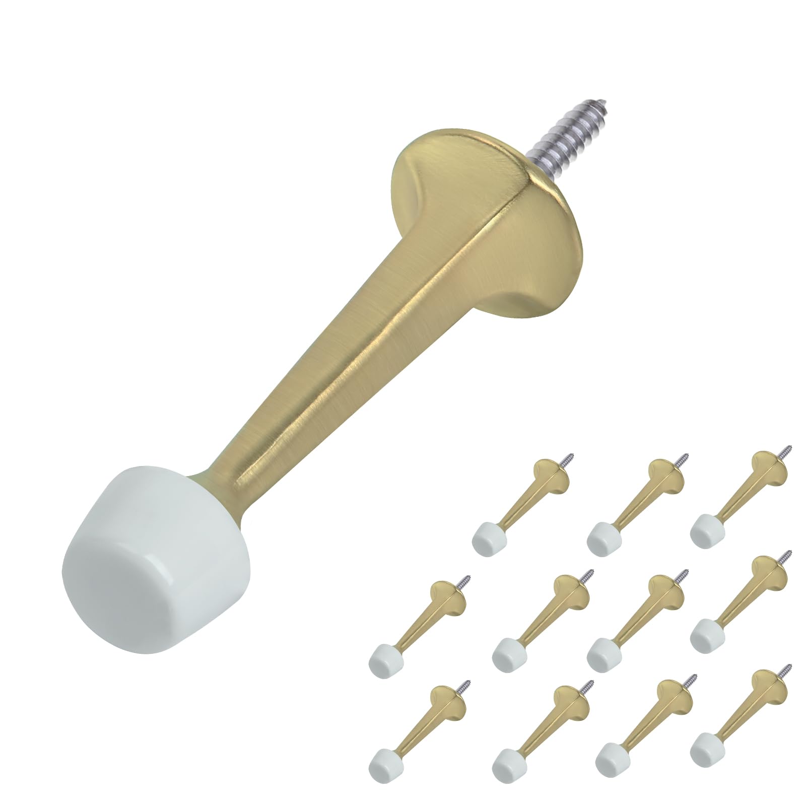 HOMOTEK 12 Pack Heavy Duty Solid Rigid Door Stop with Soft Rubber Tip, Zinc Die Cast Door Stopper Protect Wall & Door,Brushed Brass โ image 1
