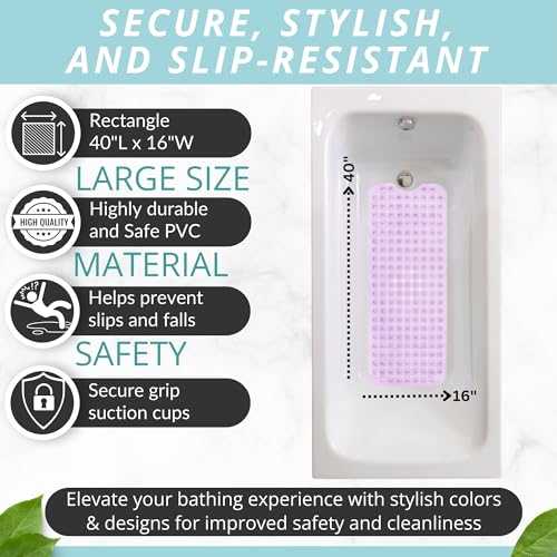 Image of ENKOSI Bath Mat - Large Non Slip Bathtub & Shower Mat - Extra Long 40 X 16 Inch Bathroom Mats for Tub Nonslip Anti Slip Bathmats (40X16 Clear Purple 1-Pack)