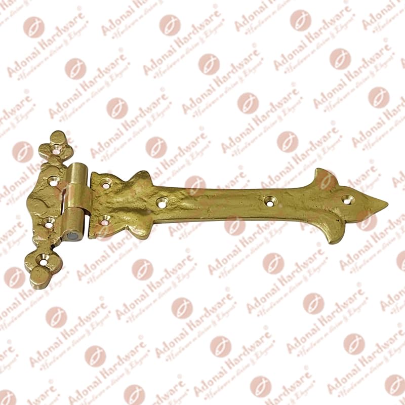 Image of Adonai Hardware Adonijah Brass Strap T Hinge (7.9 inch x 2 Pack, Satin Brass) for Barn Doors, Gates, Kitchen Cabinets, Sheds, Wooden Box, Furniture, Cedar Chest and Trunks