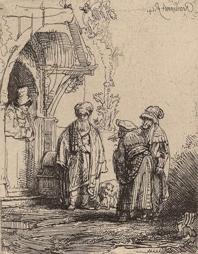 Tableau trois figures orientales Rembrandt Jacob et Laban toile 60x90cm