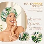 Reusable Shower Caps for Women Waterproof, Large Luxury Washable Elastic Band Bath Hair Bonnet, Double Layer Stylish Shower Hat for Long Hair, Braids, Curly(Plantain Leaf) - Image 4