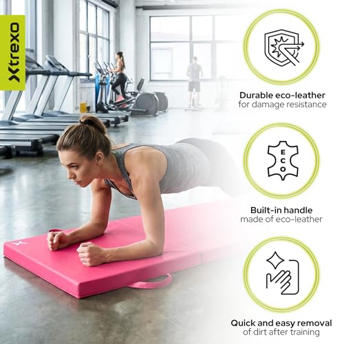 XTREXO Leicht faltbare und stoßdämpfende – Turnmatte – Kunstleder mit PE-Schaumstoff – 180 x 60 x 5 cm, Rosa – Für Gymnastik, Yoga und Camping