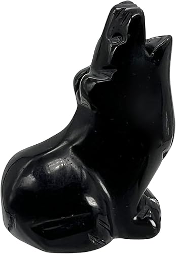 favoramulet Estatuas de lobo aullador de piedra de Obsidan negra, 2 pulgadas, tallada a mano, animales sentados, lobos sentados, escultura de