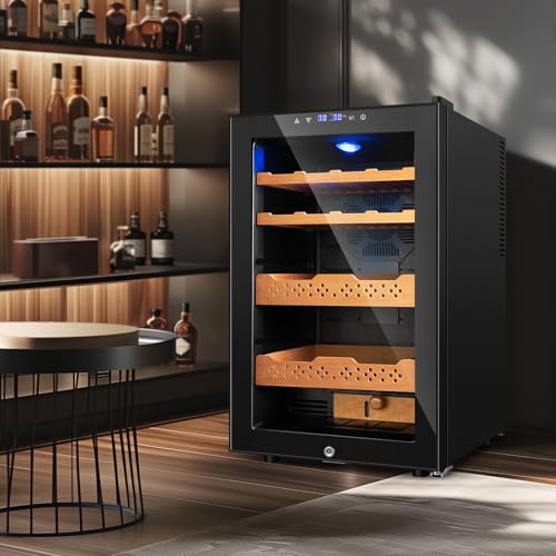 Image of 70L Electric Humidor - Large Capacity 400 Count Electric Humidor Cooler | Smart Temperature & Humidity Control | Spanish Cedar Wood Shelves, Digital LED Screen & Safety Lock | Christmas Gift for Men