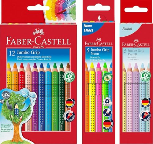 Faber-Castell - Jumbo Buntstifte Set GRIP, 5-teilig, bruchsicher, für Kinder und Erwachsene (Komplett Set)