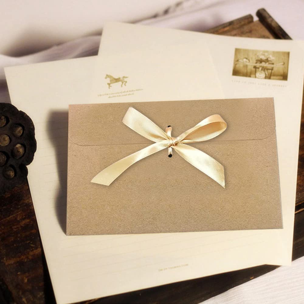 30 Enveloppes Kraft Avec Ruban – Style Rétro Recyclé, Fermeture Par Nœud, Pour Invitations, Cartes, Lettres (ruban Rouge)