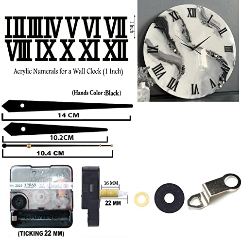 Image of 12 Pcs Arabic Mirrored Acrylic Numerals Movement Machine 22mm for Wood Resin Marble Clock Fancy Needles Pack 1 (Black D0)