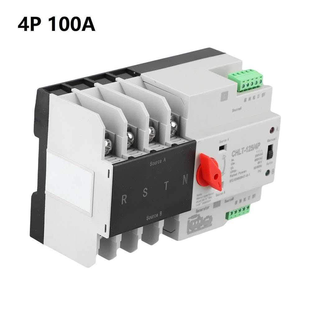 Interruttore automatico 4P, 230 V, 100 A, Dual Power Switch per scatole di distribuzione PZ30, manuale/automatico, alimentazione ininterrotta in millisecondi, per casa e ufficio, grigio