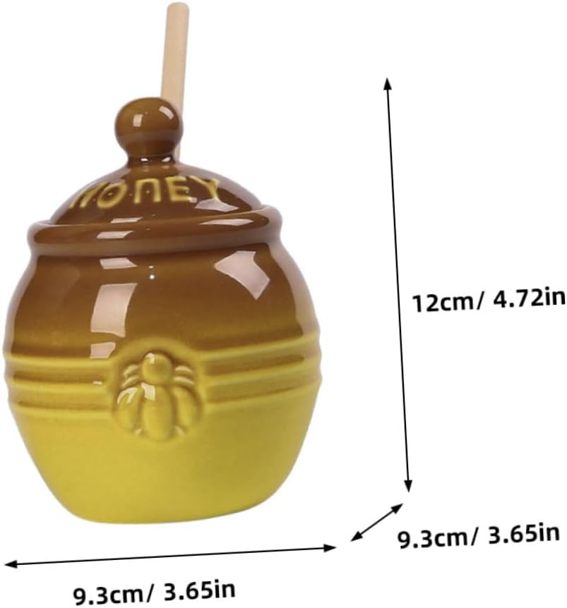 IMIKEYA 2set Retro Ceramic Honey Pot Dipper and Lid Compact Storage Jar for Home Kitchen Keeps Longer