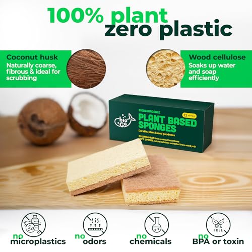 bioGo 24 Pack Biodegradable Kitchen Sponges - Eco-Friendly, Compostable, Natural Cellulose Dish Sponge - Washing Up - Biodegradable Kitchen - Image 3