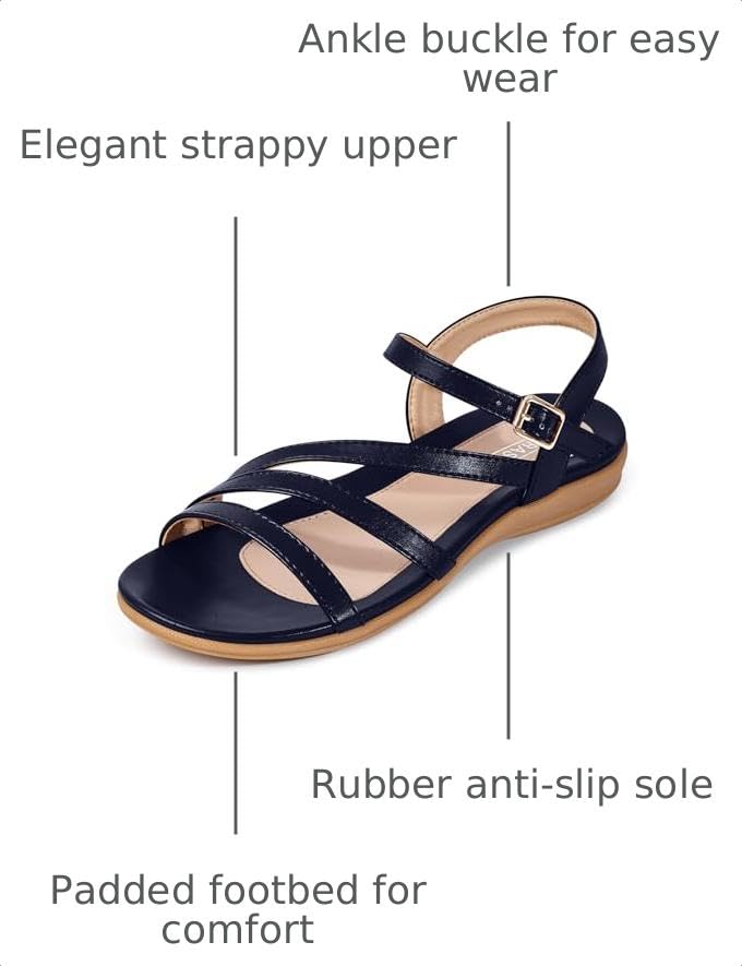 Image of Flat Sandals for Women Dressy - Comfortable Summer Strappy Sandal | Dress Comfy Walking Ankle Strap Open Toe Casual Womens Sandal - Arch Support Cushioned Wedding Shoes for All-Day Comfort