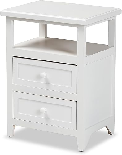 Baxton Studio Karsen - Mesita de noche moderna y contemporánea de madera con acabado blanco con 2 cajones