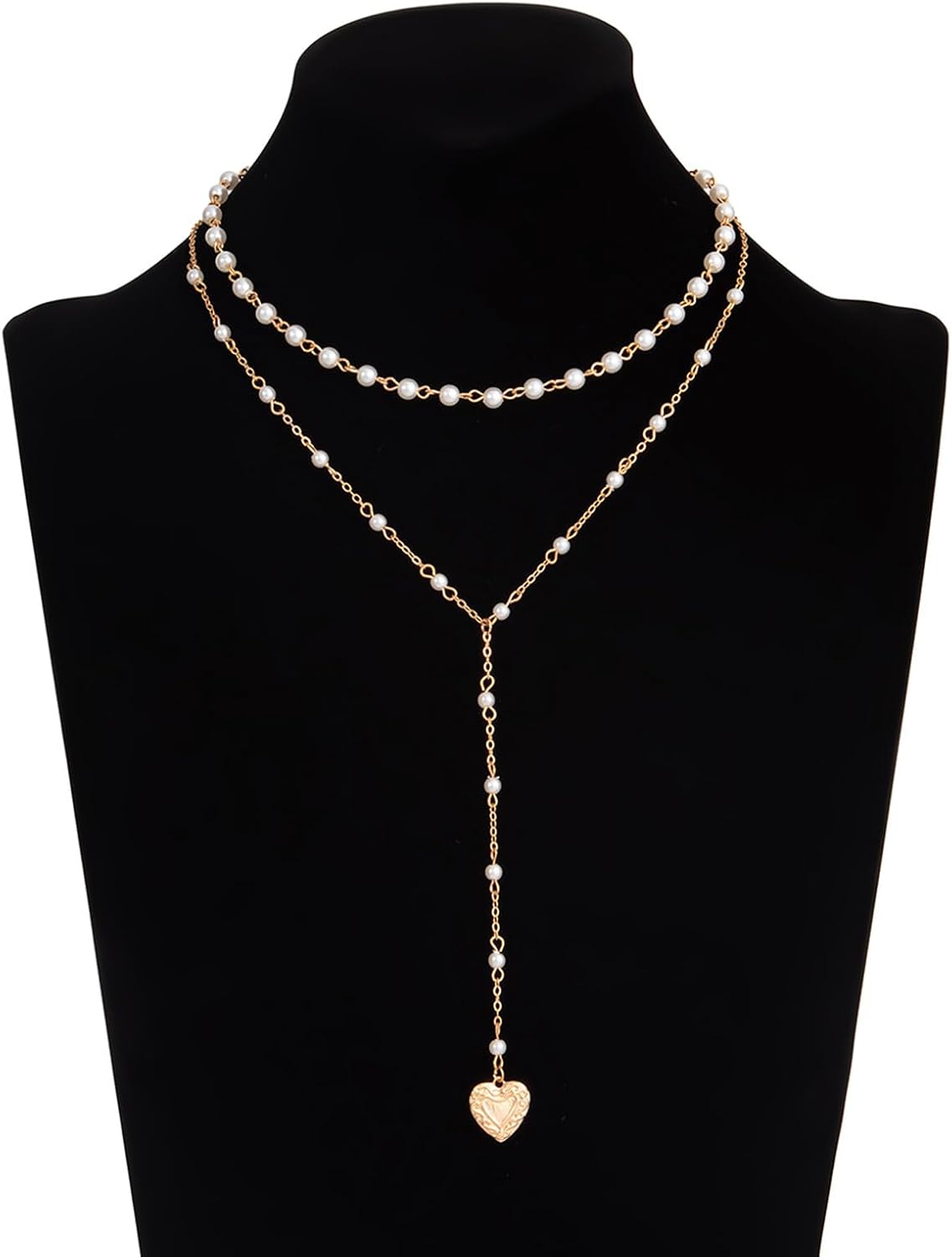 Layered Gold Pearl Choker Necklace for Women Simple Heart Pendant Clavicle Chain Necklace Jewelry Wedding Bridal Long Pearl Tassel Body Chain Jewelry - Image 3